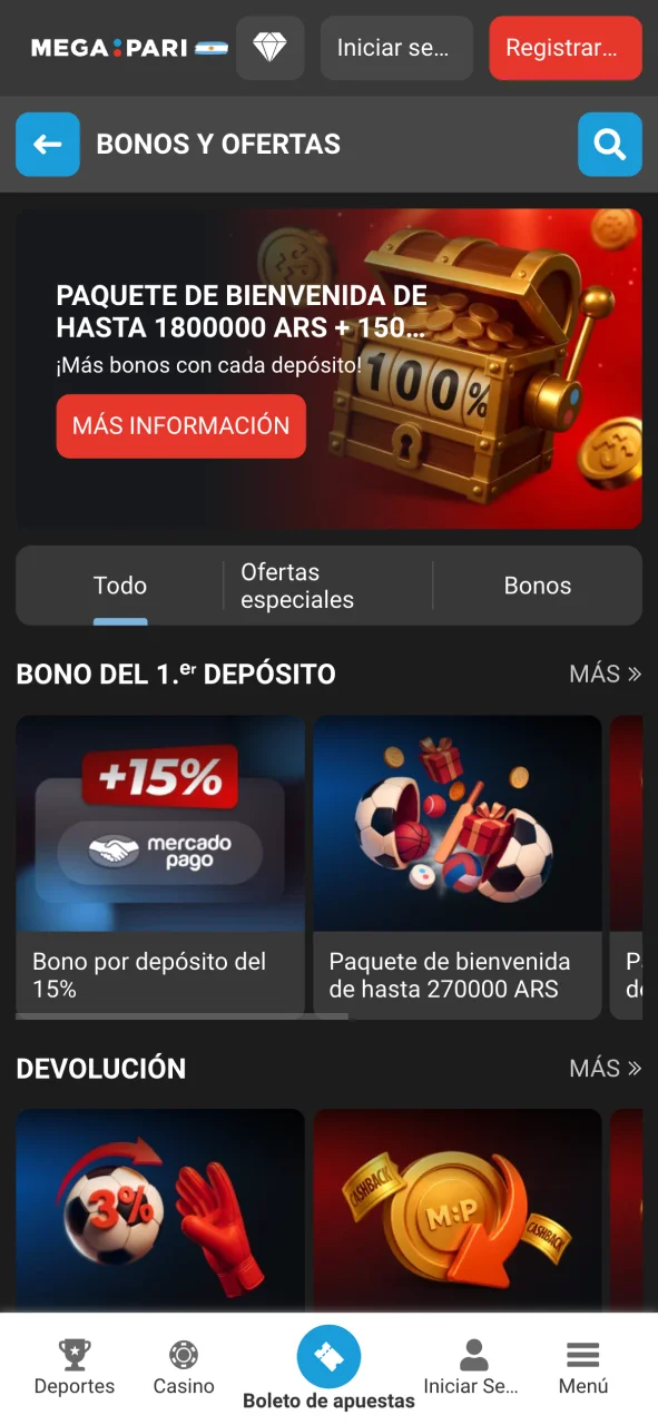 Reclama tus bonos de Megapari y mejora tu juego.