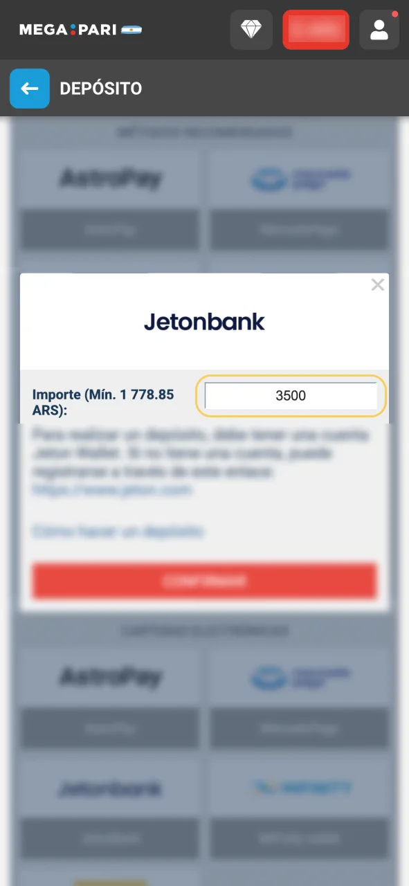 Configura tu depósito en Megapari e ingresa la información requerida.