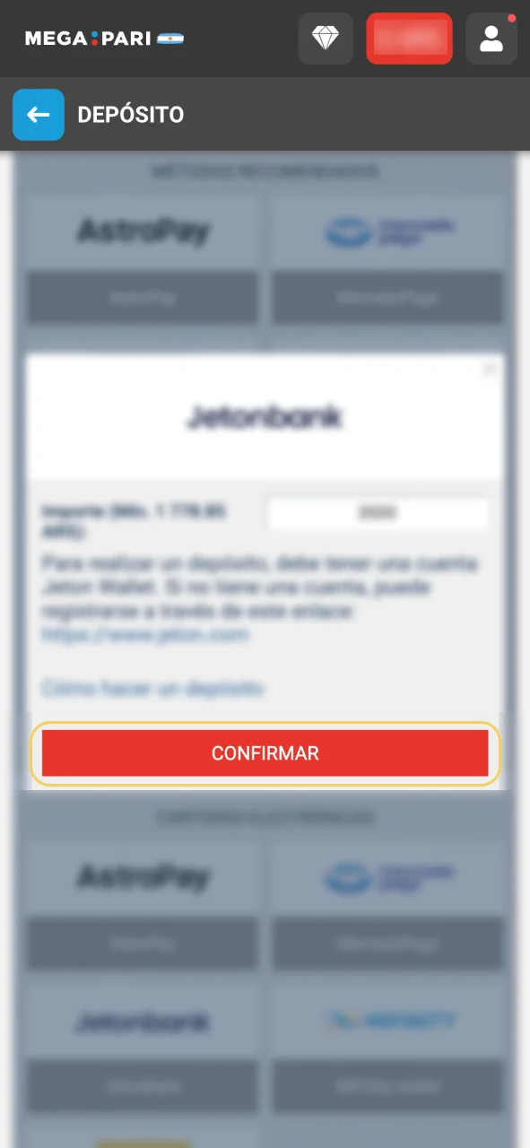 Confirma tu pago en Megapari y recibe el dinero en tu cuenta rápidamente.