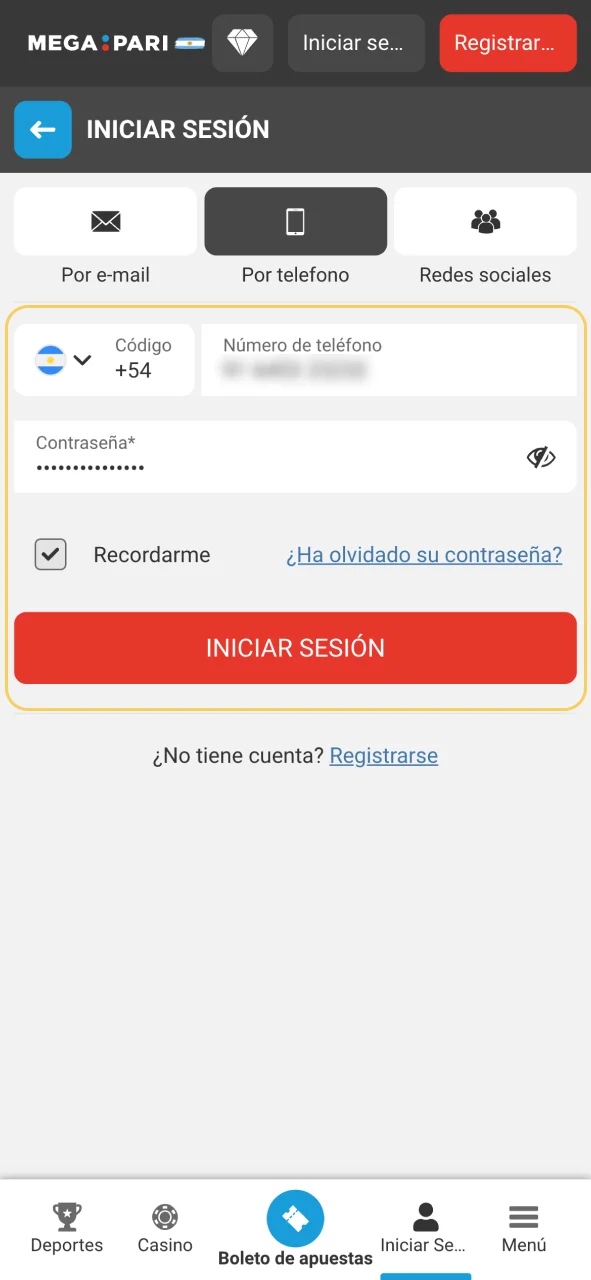 Accede a tu cuenta en Megapari usando tus credenciales.
