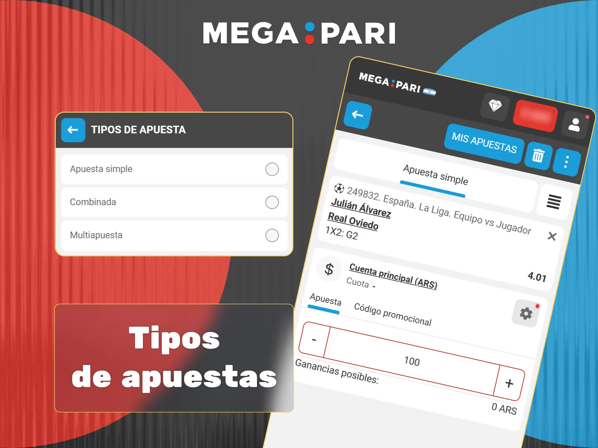 Elige entre los distintos tipos de apuestas en Megapari Argentina: simples, combinadas o de sistema.