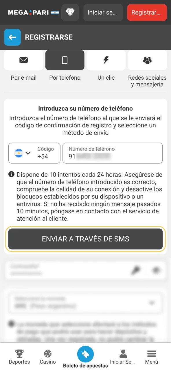 Ingresa el código de verificación en Megapari y completa la confirmación de tu número.