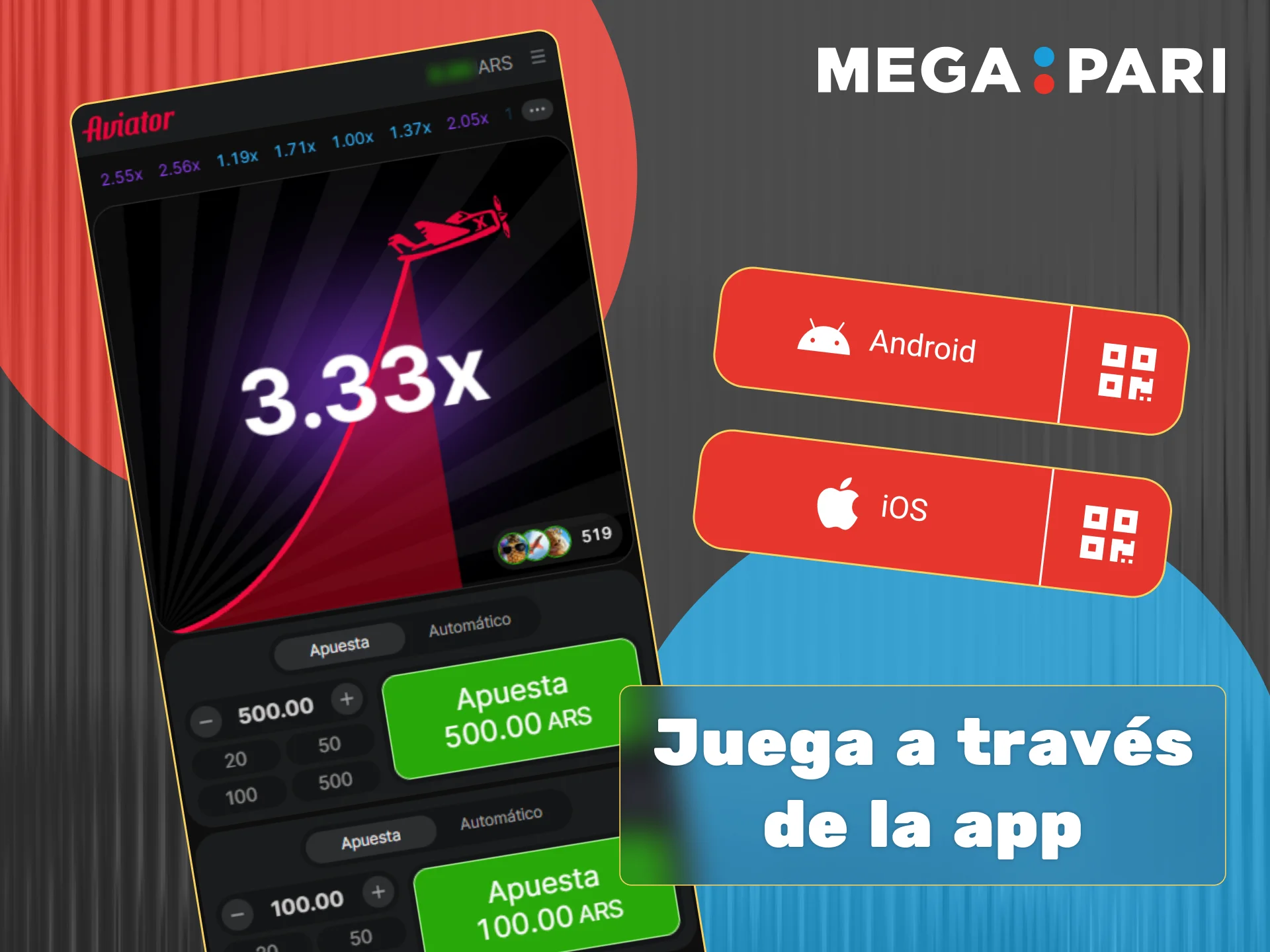 Disfruta del juego Aviator con controles táctiles precisos y rendimiento optimizado en la aplicación de Megapari.