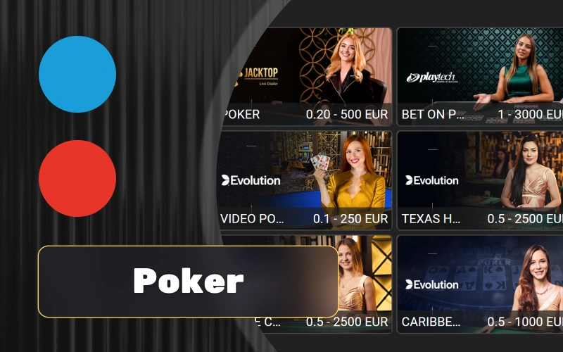 Únete a las mesas de Poker en vivo de Megapari y compite contra el crupier en variantes como 3 Card Poker.