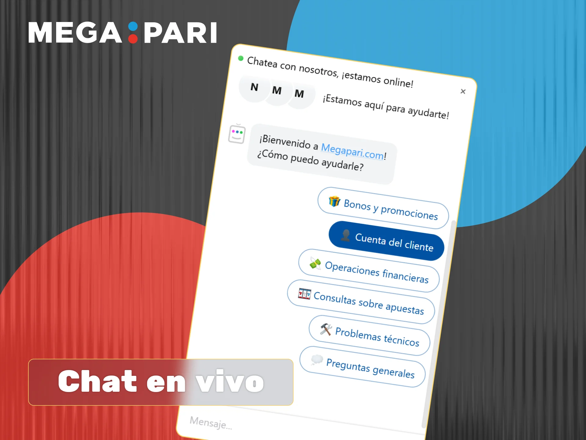 Utiliza el chat en vivo de Megapari para consultas dinámicas y soluciones rápidas con respuesta inmediata.