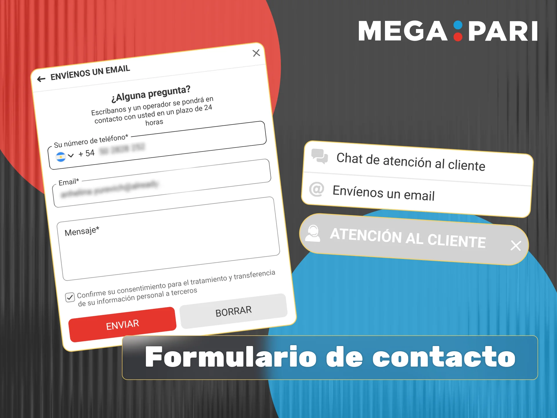 Rellena el formulario de contacto de Megapari para que el equipo de soporte pueda comunicarse contigo por diferentes vías.