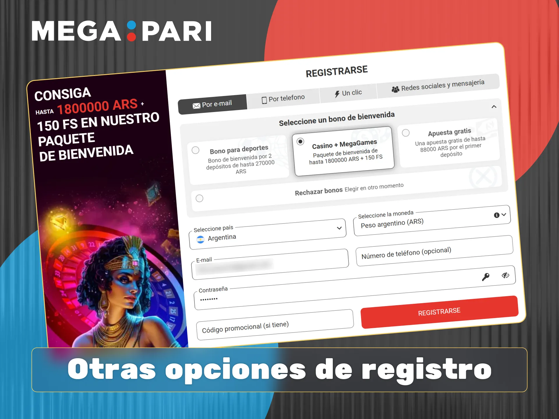 Completa el registro en Megapari por correo electrónico eligiendo tu bono y confirmando tu cuenta con el enlace enviado.