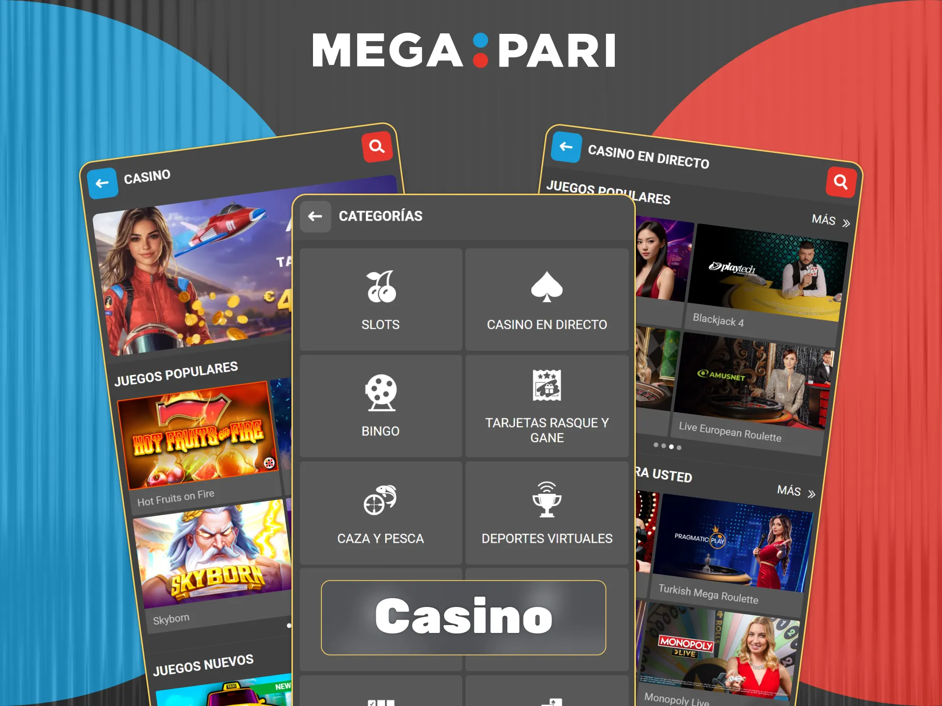 Megapari Casino ofrece más de veinte mil títulos, incluyendo tragamonedas y mesas en vivo de cien proveedores internacionales.