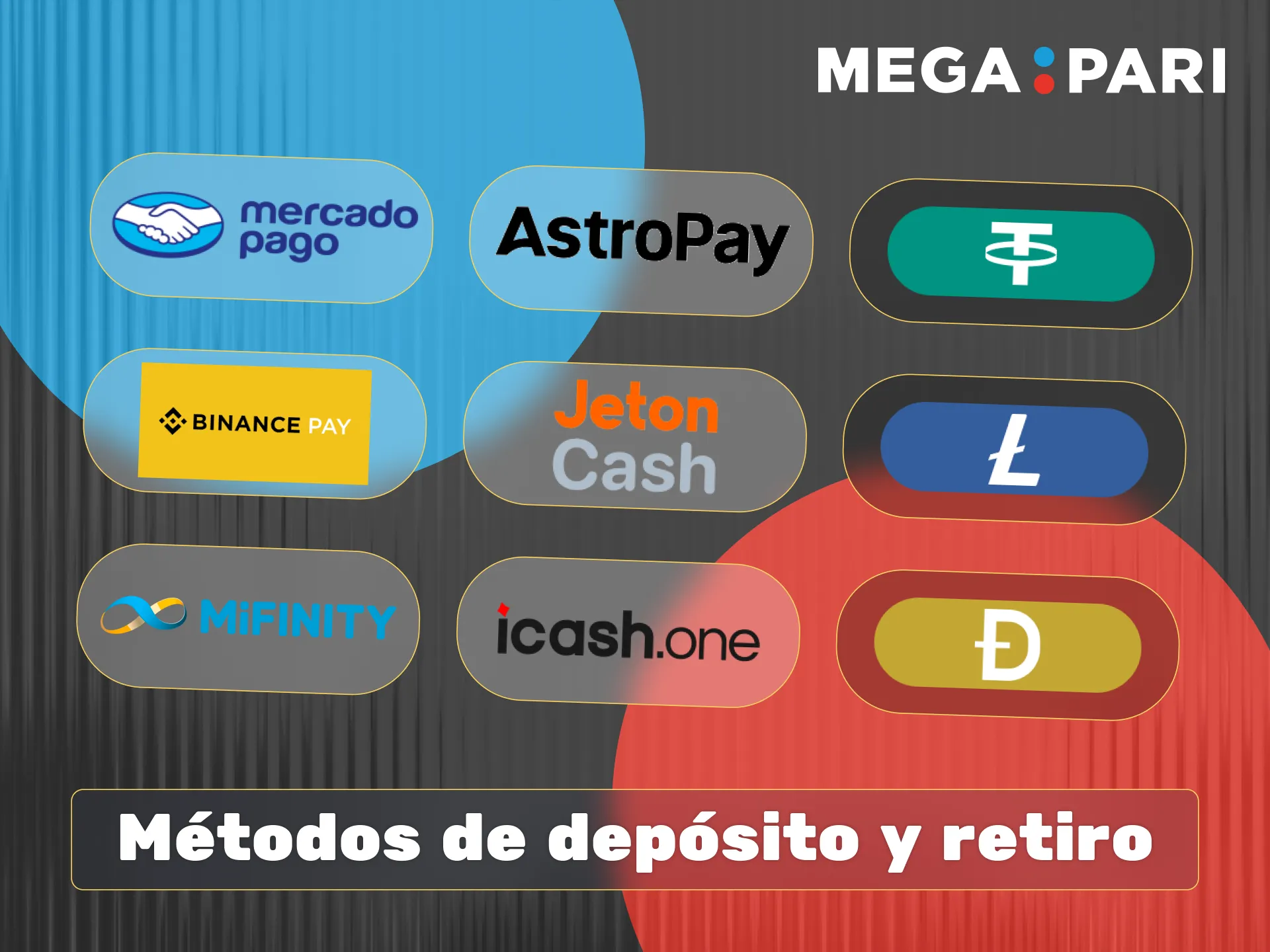 Megapari ofrece métodos de depósito y retiro locales e internacionales como MercadoPago, AstroPay y criptomonedas.